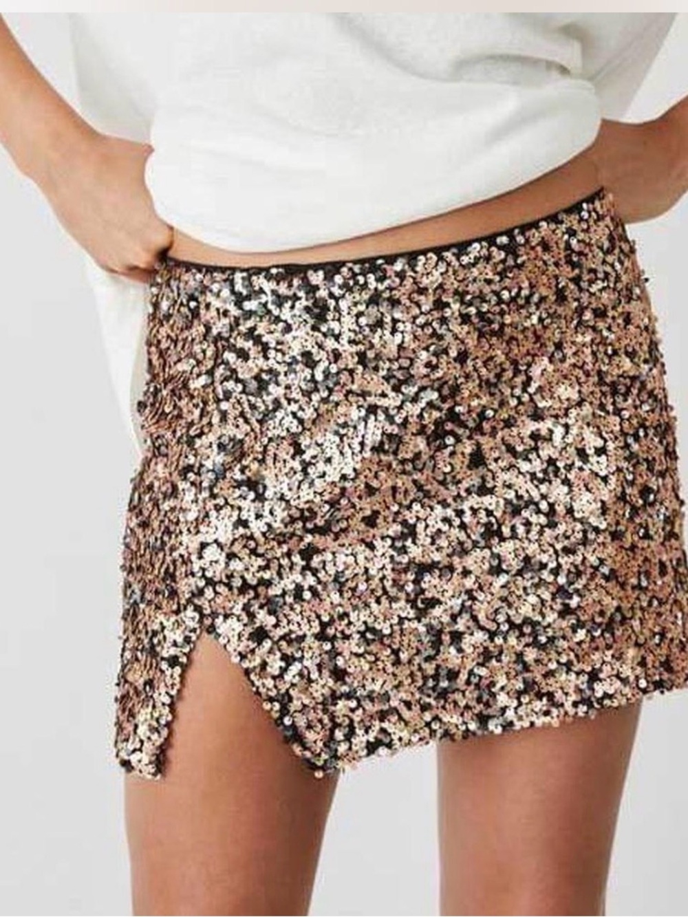 Free People Rose Gold Sequin Mini Skirt